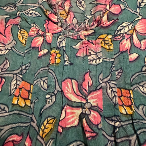 Natural Life Womens Floral Cotton Gauze Tunic Boho Pintuck V-Neck Top Teal L/XL - Picture 6 of 8